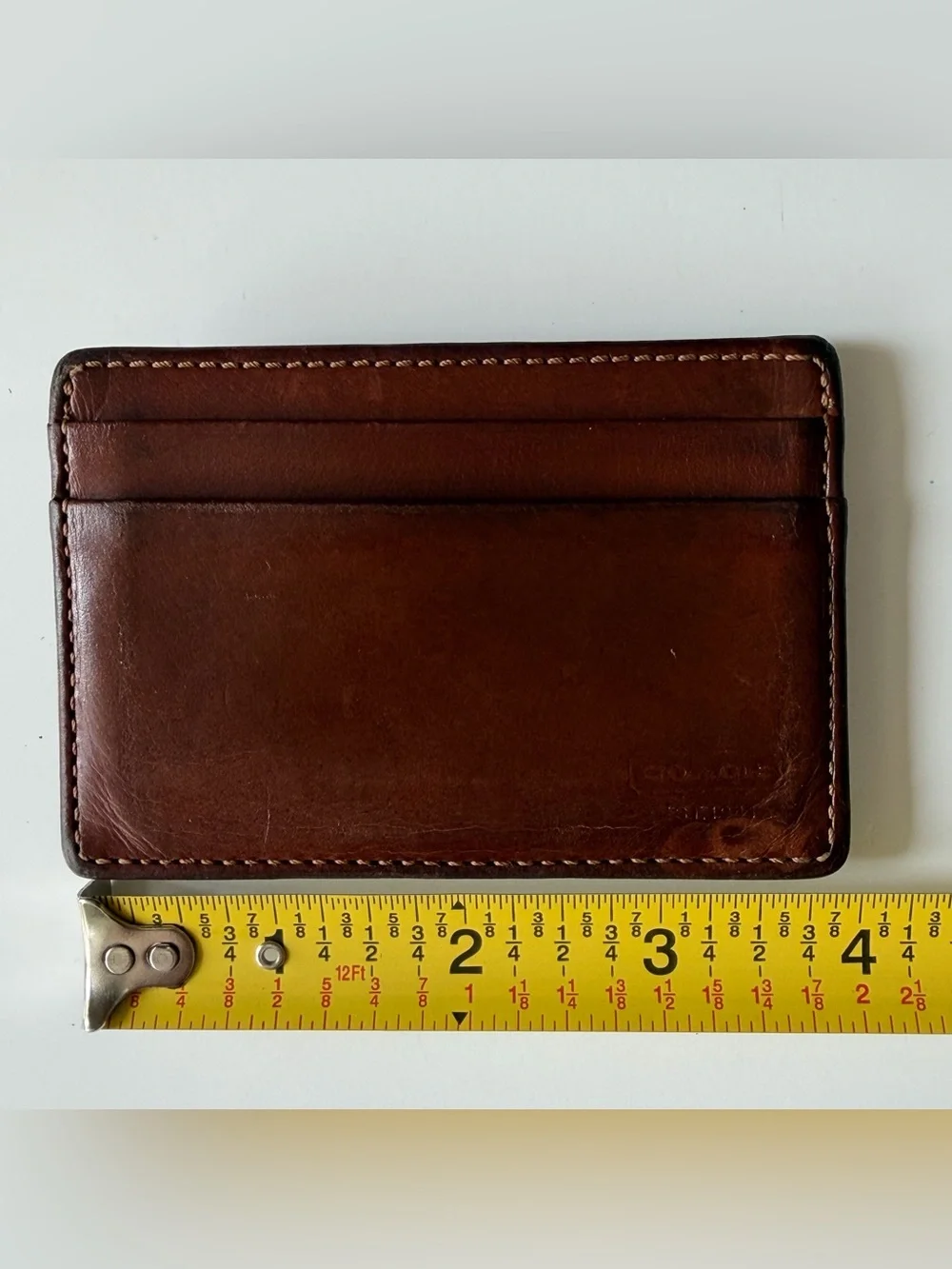 Vintage Coach British Tan Leather Money Clip Card Case Wallet
